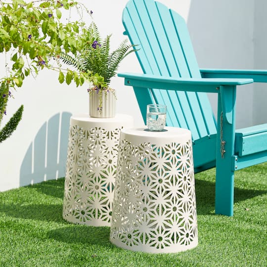 Glitzhome® 17.5" Iron Geometric Pattern Solar Garden Stool Set